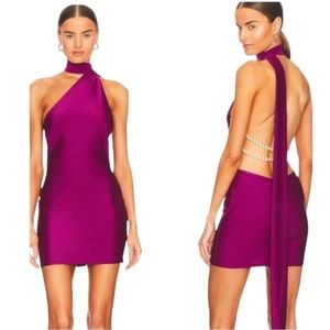 Khanums Revolve Kara Diamanté Pearl Back Tie Neck Slinky Mini Dress NWT